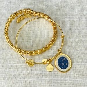 Alex and Ani gold bracelets.